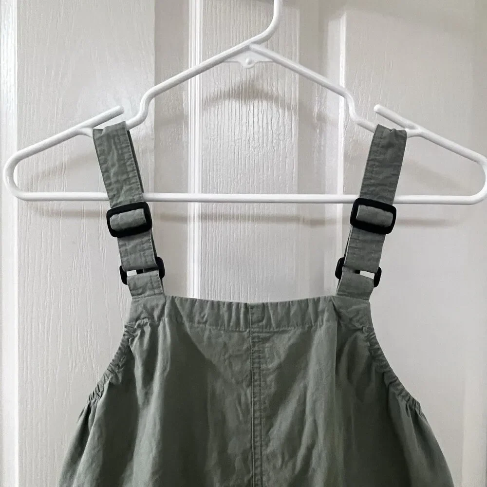 Zara Girls Green Technical Parachute Pocket Pinafore Overall Dress Size 11-12